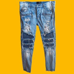 Mens Valabasas Jeans 36 Ripped Ribbed Panels 38x32 Fit Buttonfly Puerto Rico